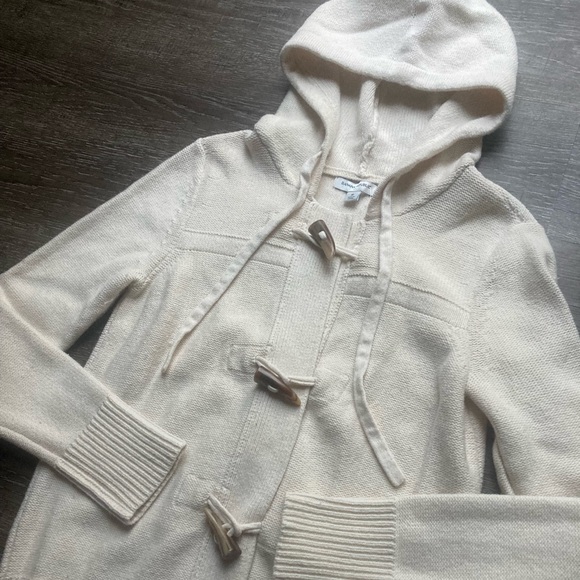 Banana Republic Knit Cardigan Cream Hooded Wool Blend Size Medium - Picture 2 of 3